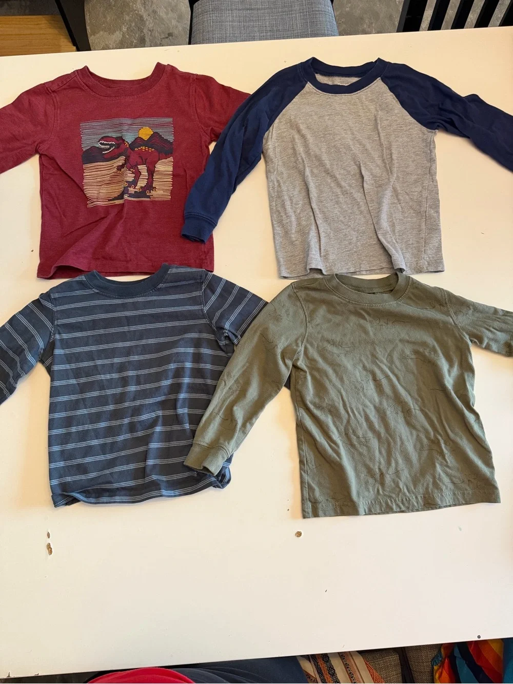 Mixed Long-Sleeve 3T Carter’s Tee Bundle - Red, Navy, Blue Stripe, Olive